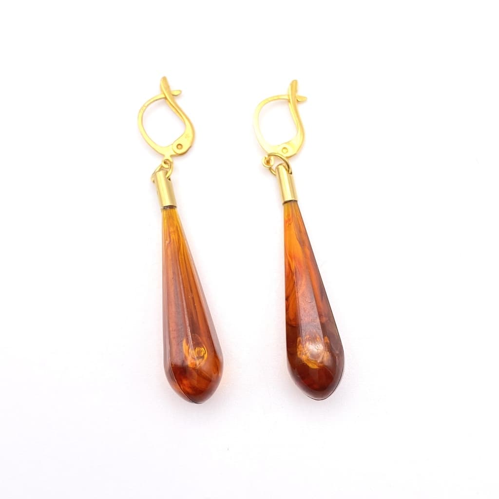 Dormeuse avec goutte marron ambré pendante