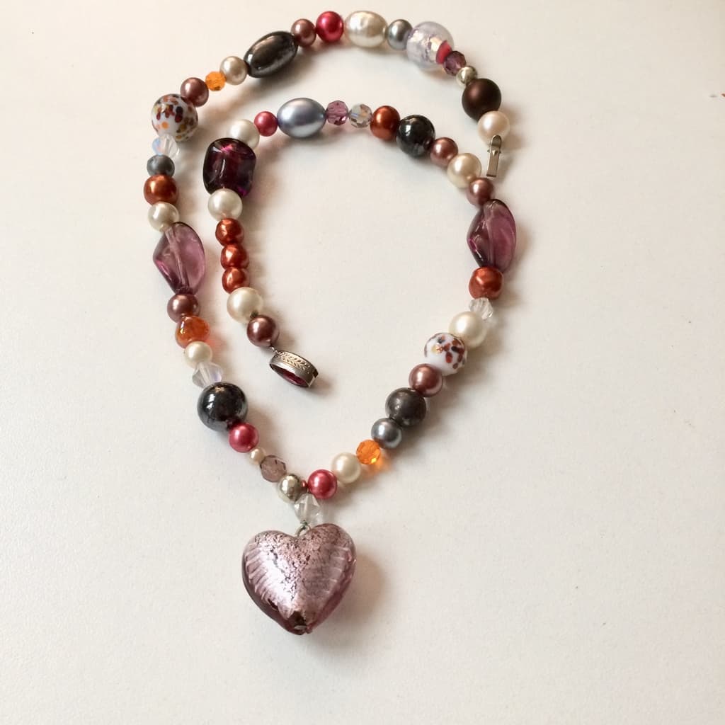 Collier Pendentif Coeur en perle de verre Murano - Rose ancien