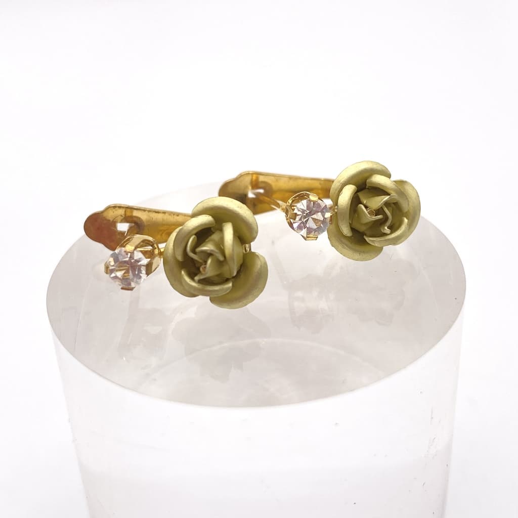 Boucles d'oreilles dormeuse fleur rose et strass - Vert