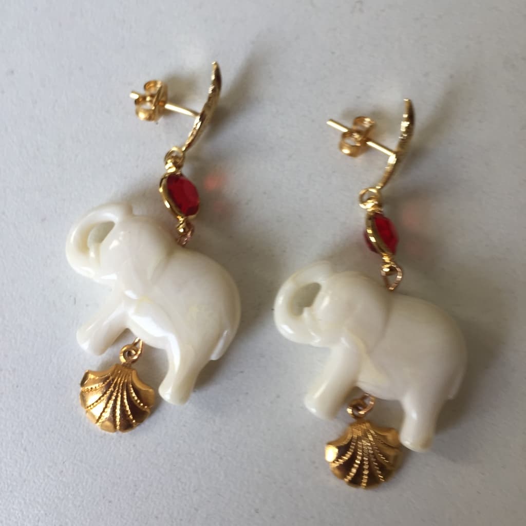 Boucles d'oreille avec pendant ÉLÉPHANT - Rouge