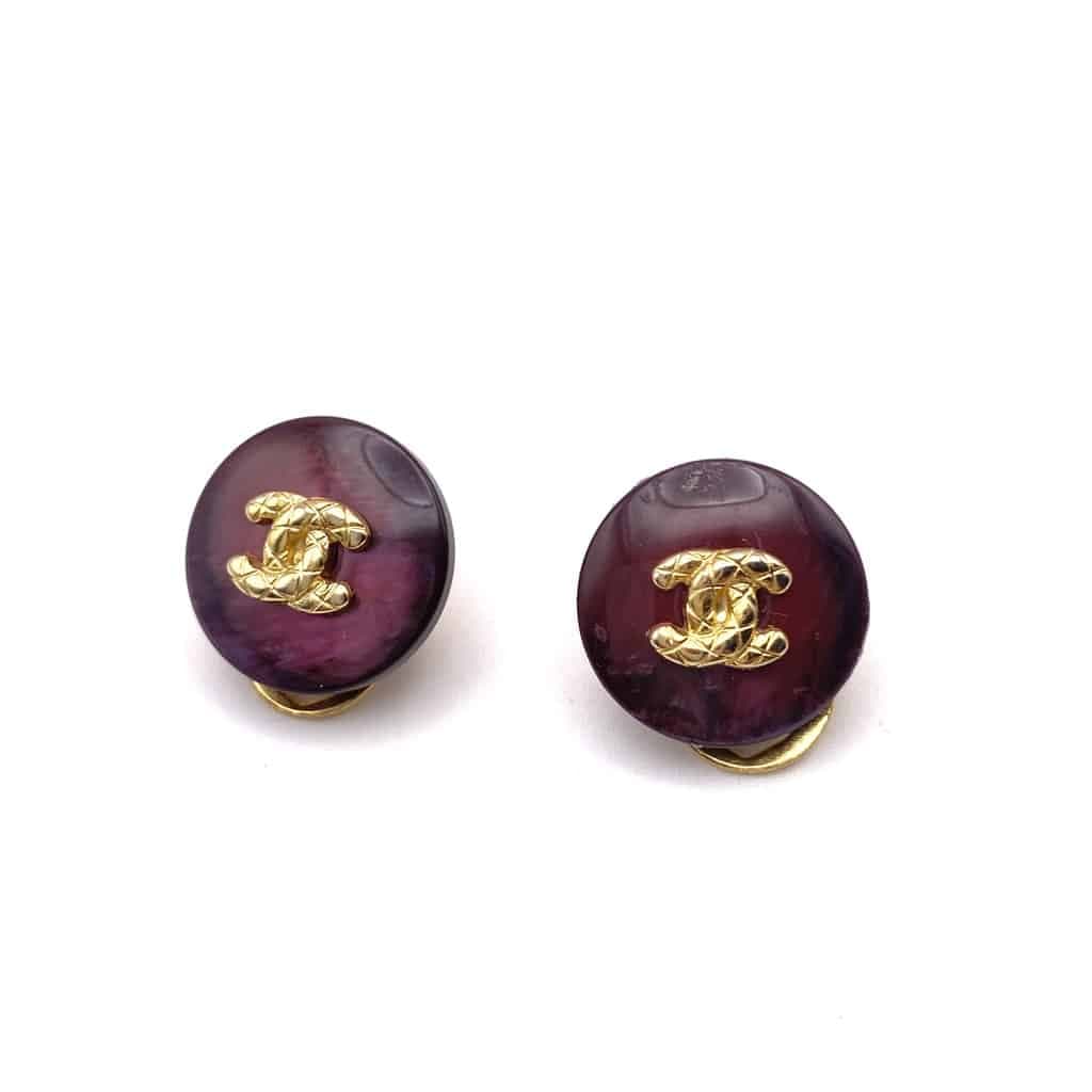 Clips boutons CC upcyclés violet et dorés - 2,8 cm