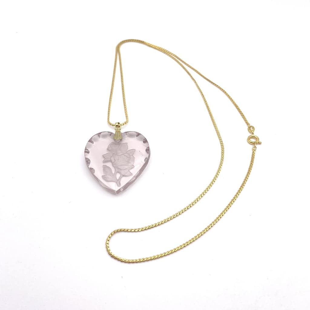 Pendentif coeur en cristal poli gravé d'une rose - Violet