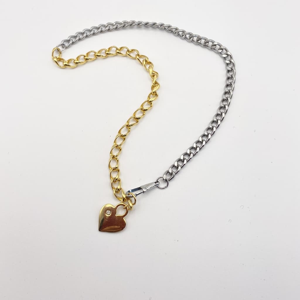 Collier coeur et chaines plaqué or et argent