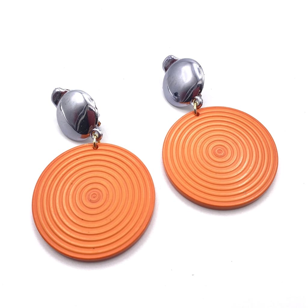Boucles d'oreilles clips pendants disques colorés - Orange