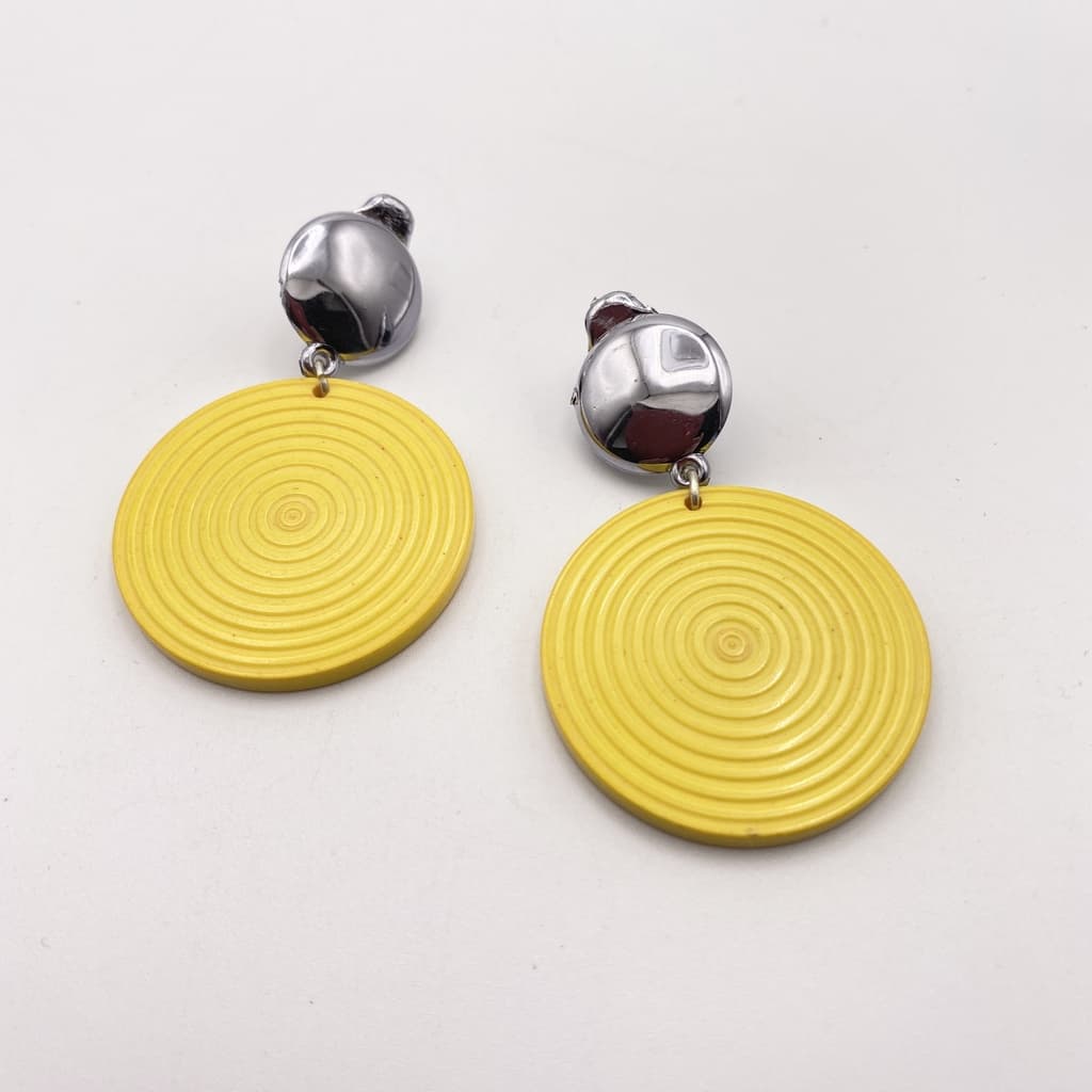 Boucles d'oreilles clips pendants disques colorés - Jaune
