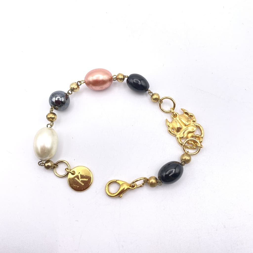 Bracelet scarabée doré et perles nacrées colorées - Perle noire