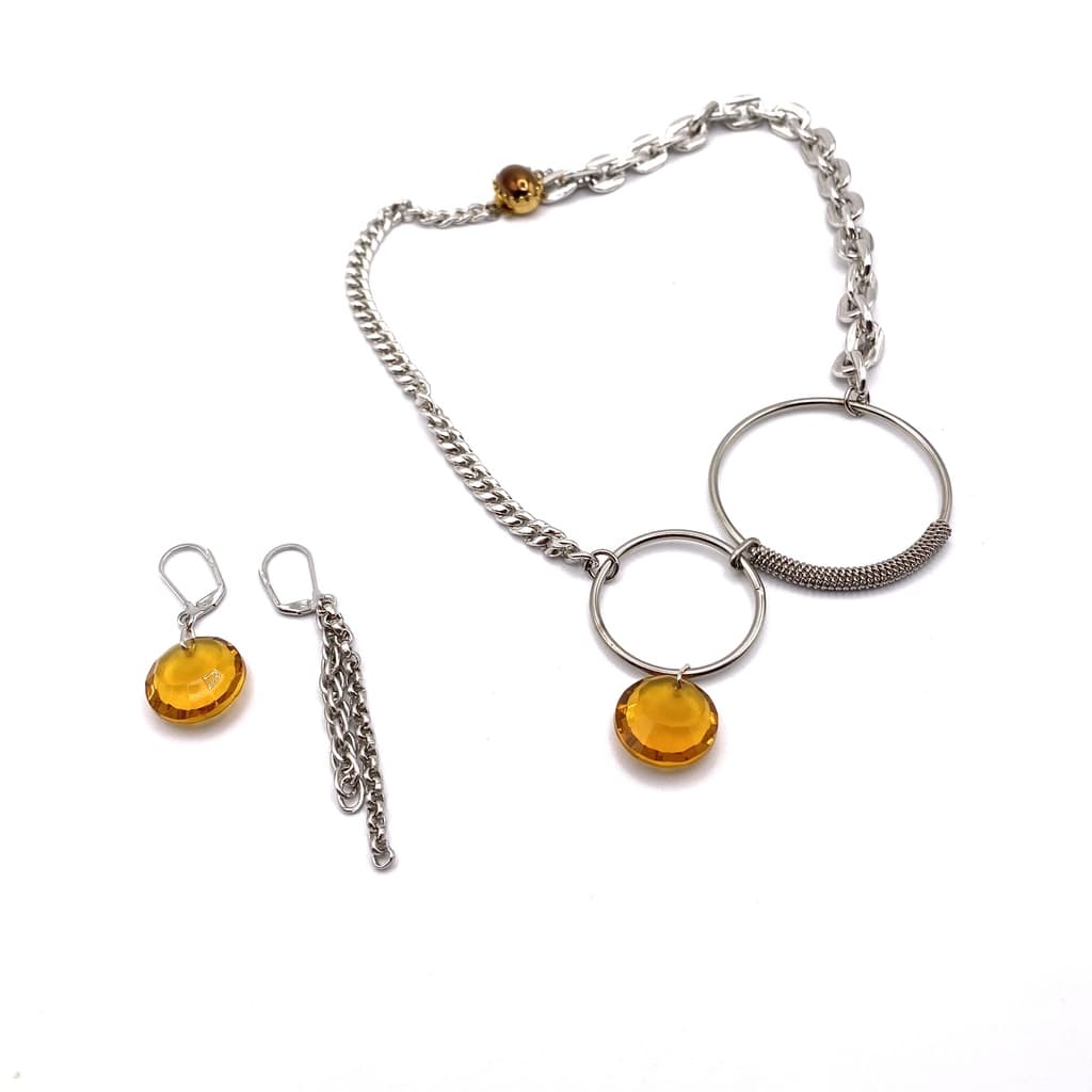 Parure avant garde avec boucles d'oreilles et collier - Orange
