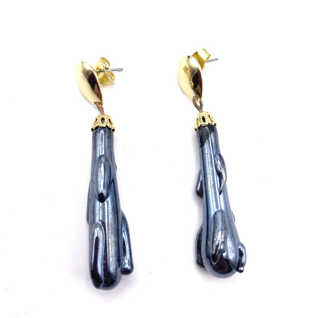 Boucles d'oreilles goutte de verre gris anthracite