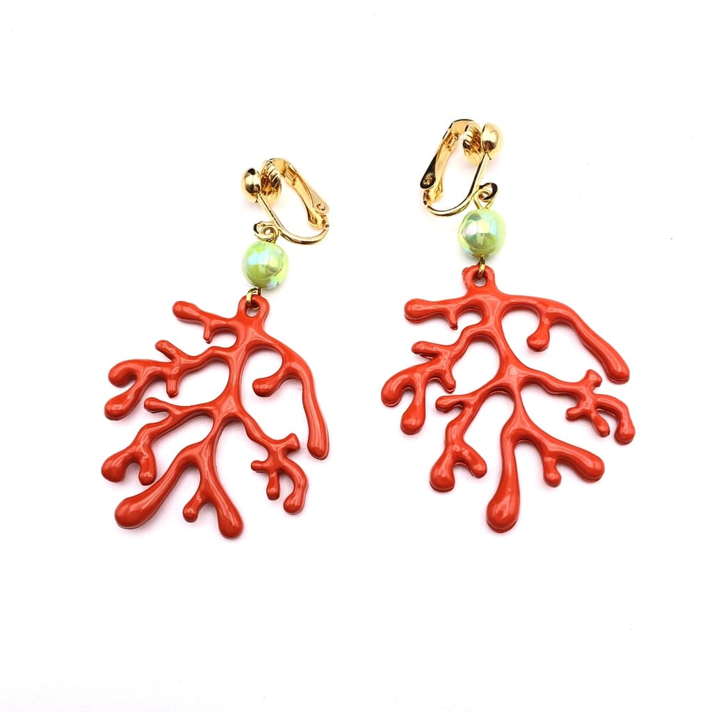 Boucles d'oreilles pendantes branche de corail orange