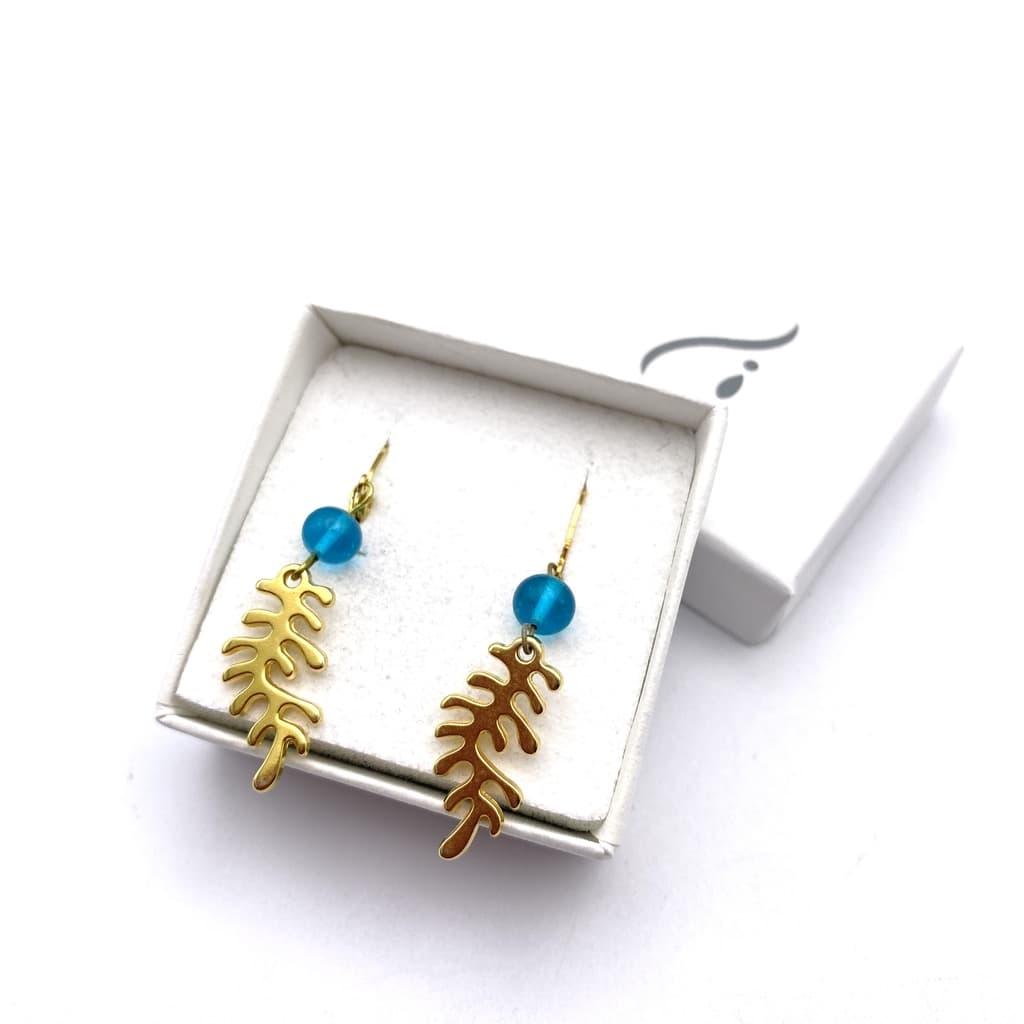 Boucles d'oreilles avec pendant algue marine
