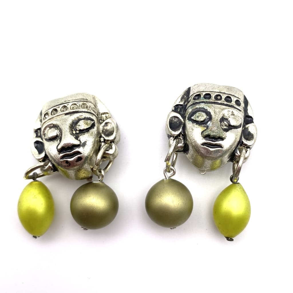 Boucles d'oreilles Clips Bouddha et perles