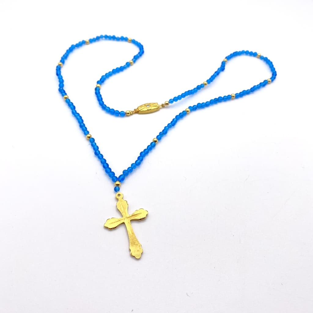 Collier MALA bleu avec croix dorée