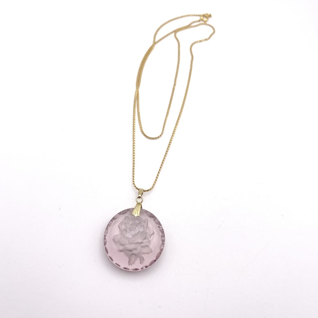 Pendentif en cristal poli gravé d'une rose - Violet