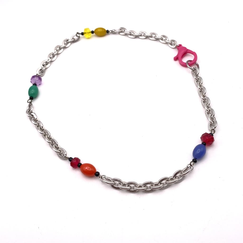 Collier chaine avec perle et mousqueton coloré