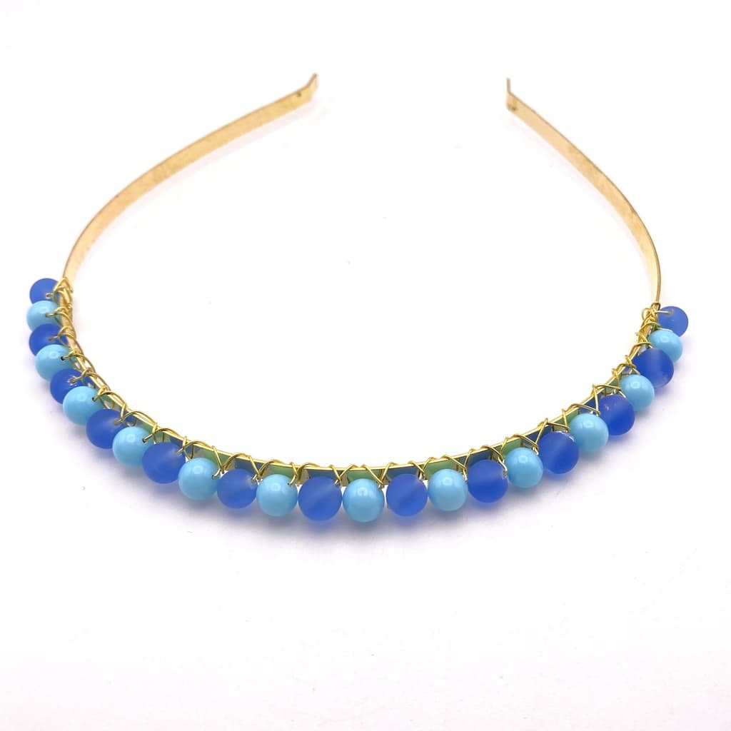 Diadème original en perles de verre bleu