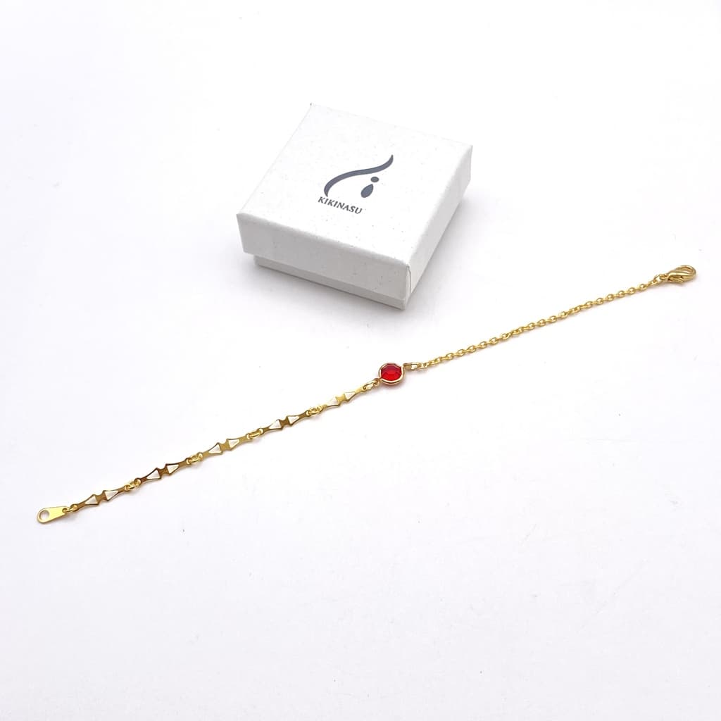 Bracelet cristal rouge et multi chaines en plaqué or