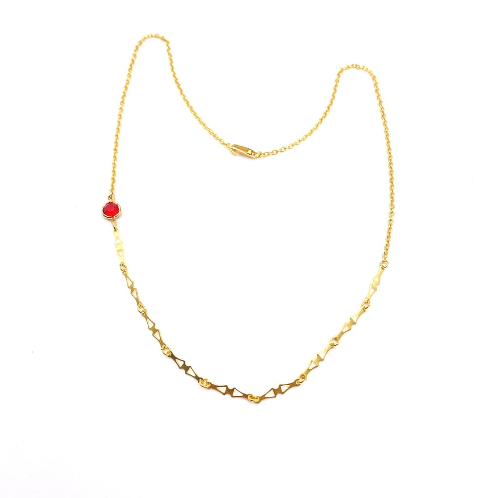 Collier cristal rouge et multi chaines en plaqué or