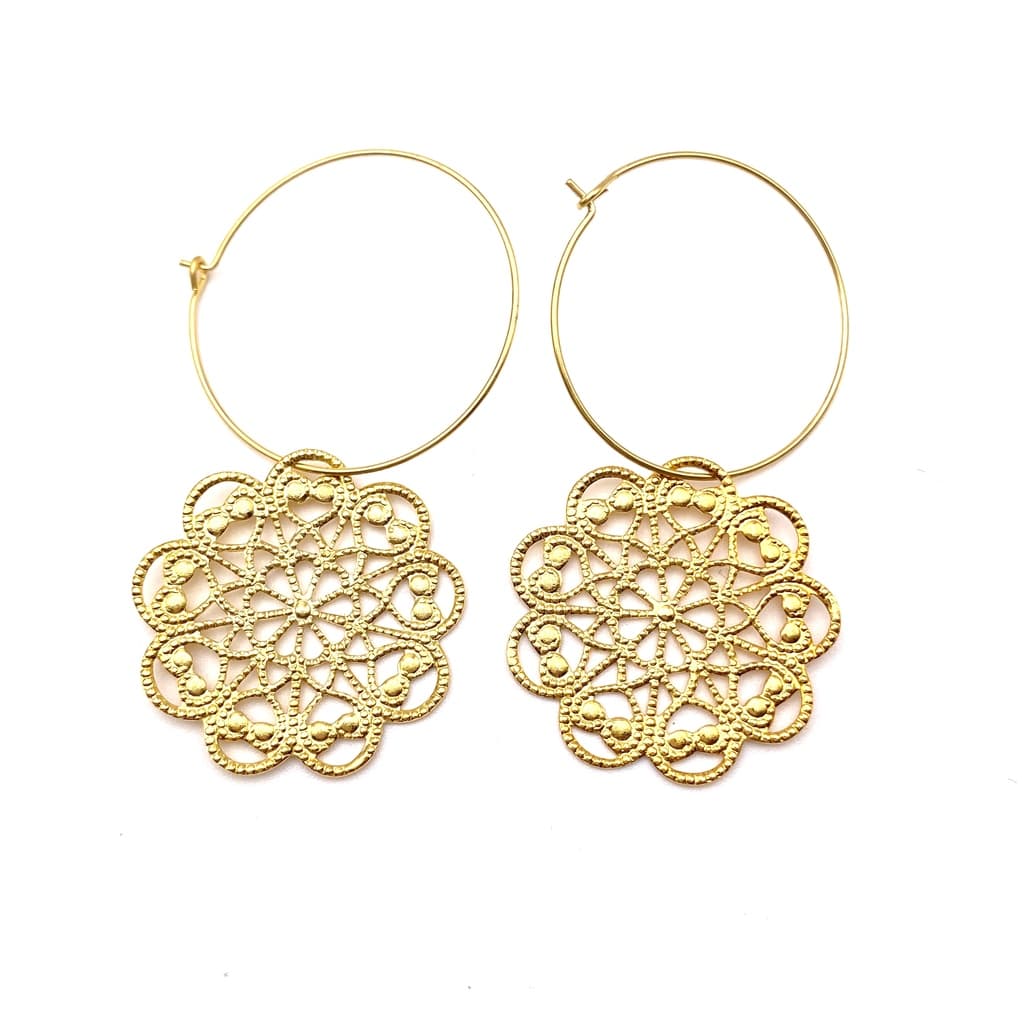 Boucles d'oreilles créoles avec médaillon filigrane - 5,5 cm