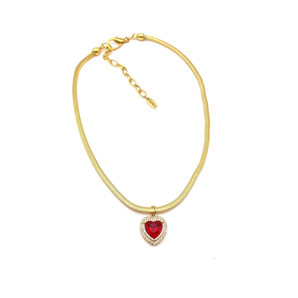 Collier pendentif coeur rouge et chaine serpent