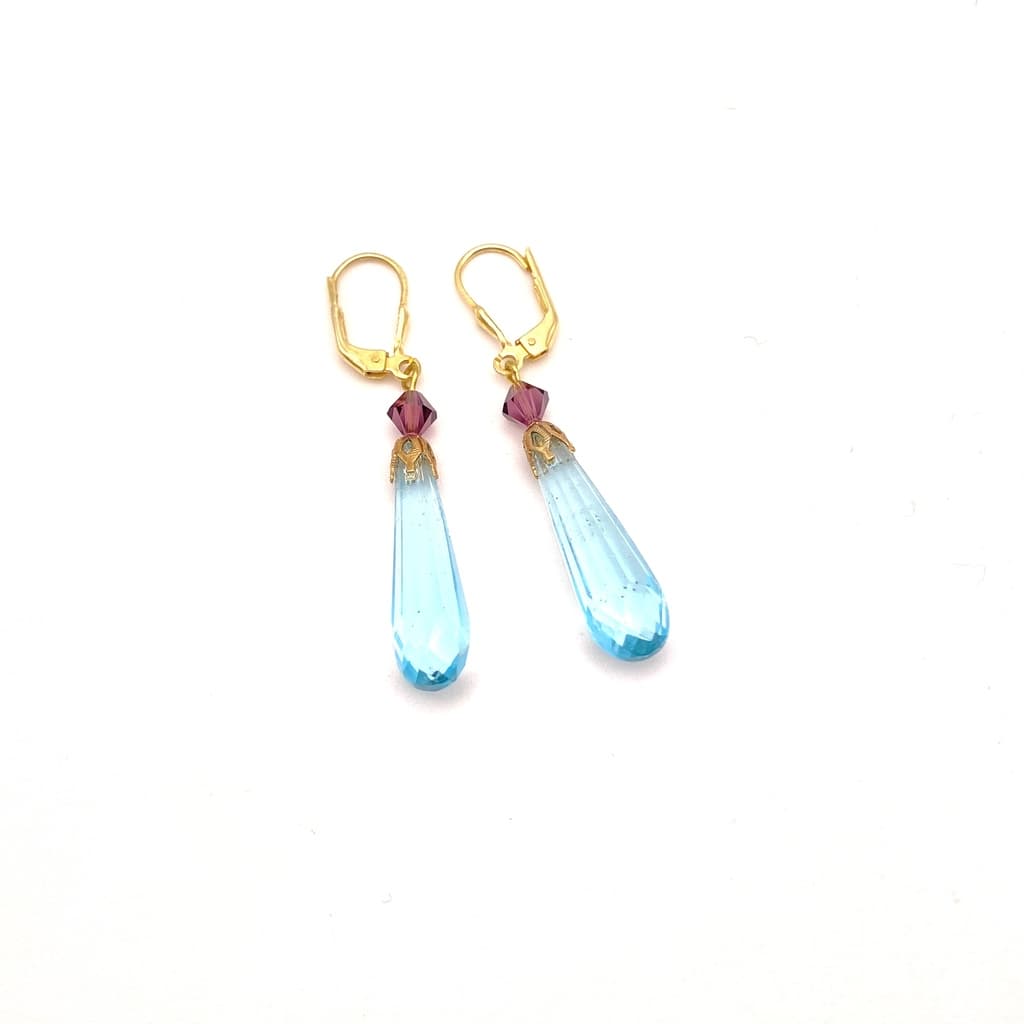 Boucles d'oreilles gouttes cristal facetté bleu