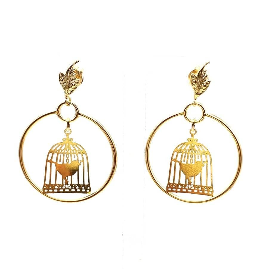 Boucles d'oreilles pendantes oiseau en cage