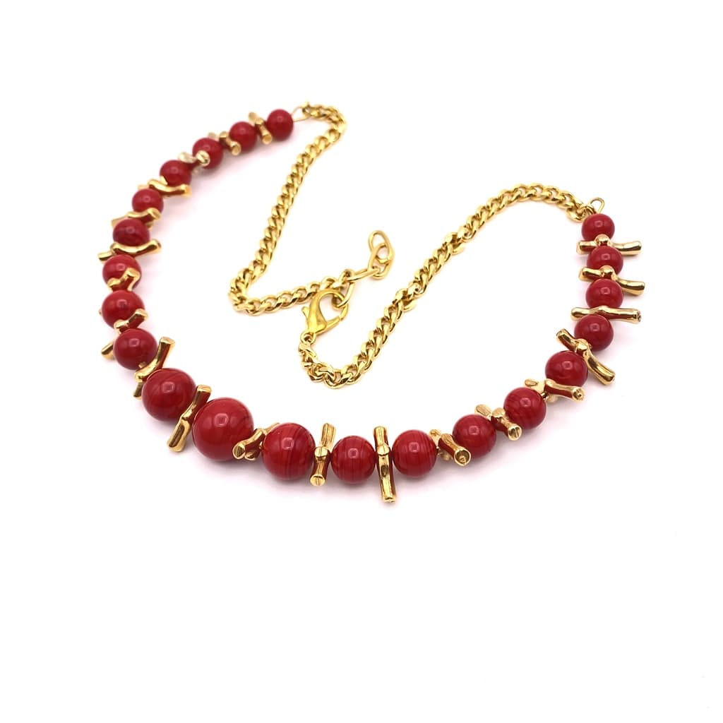 Collier Corail perle pâte de verre rouge ou blanc - Rouge