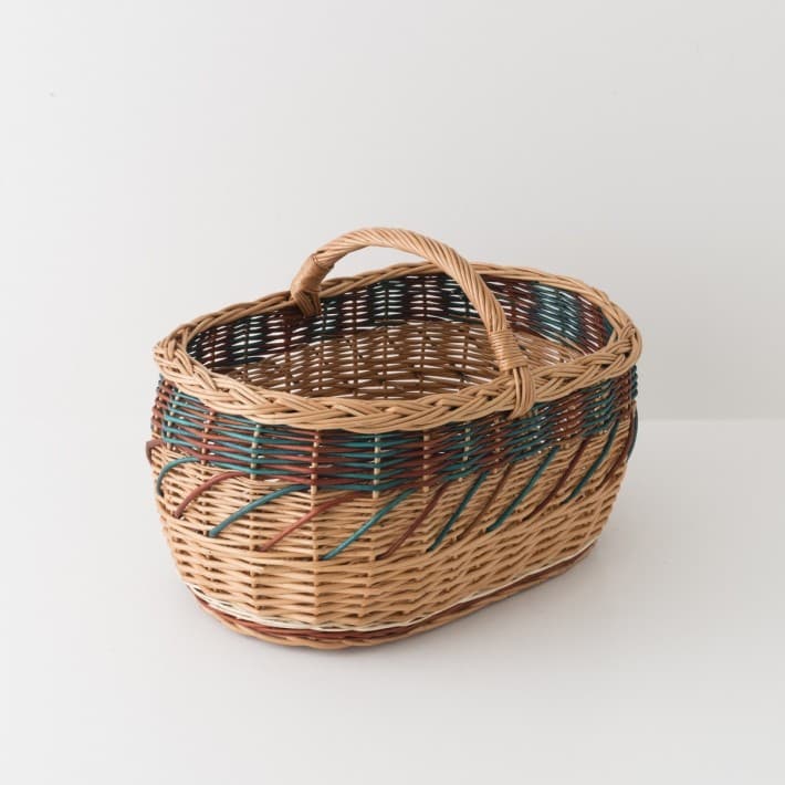 Panier à commission en osier multicolore brun vert - panier de marché