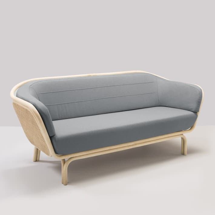 canapé en rotin BÔA choix de plusieurs tissus - gris 66008