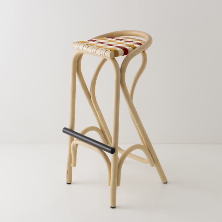 Tabouret de bar en rotin VIRAGE - jaune rouge