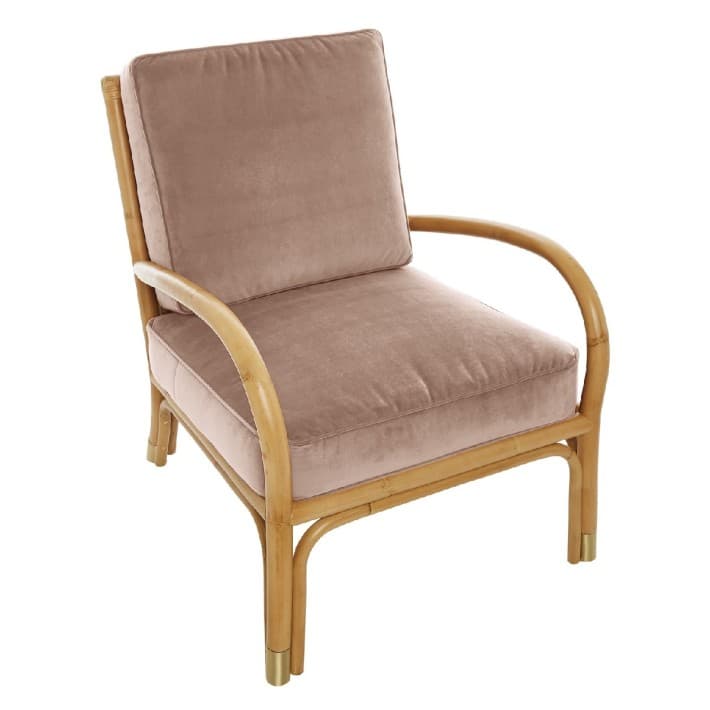 Fauteuil en rotin velours Riviera - rose