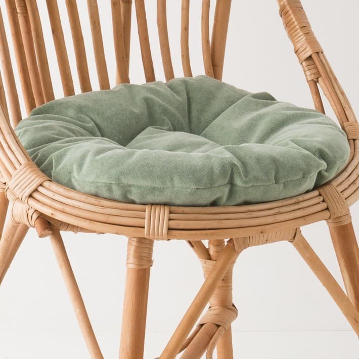 Coussin rond en velours uni pour fauteuils en osier - menthe