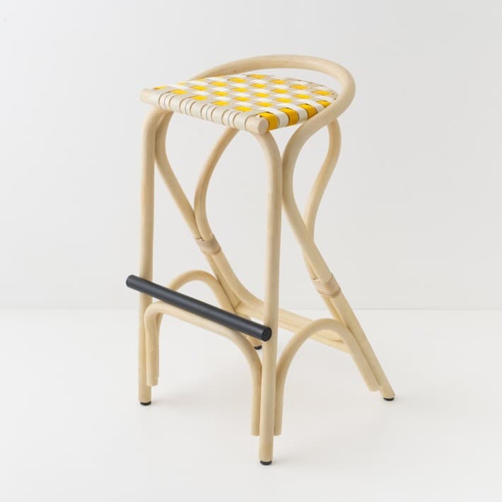 Tabouret de bar en rotin VIRAGE LARGE - jaune