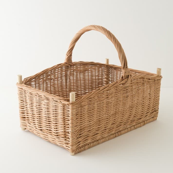 maxi coupe à anse en osier naturel - panier à bois - porte revues