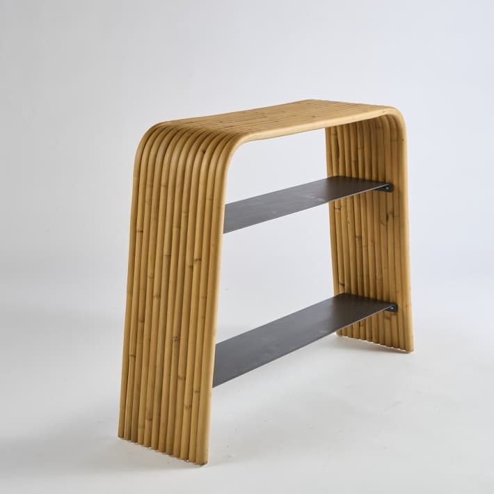 Console Riviera en rotin naturel  et étagères métal 054