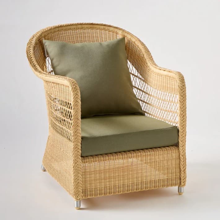 fauteuil en rotin synthétique naturel BIARRITZ - tissus au choix - T041 algue