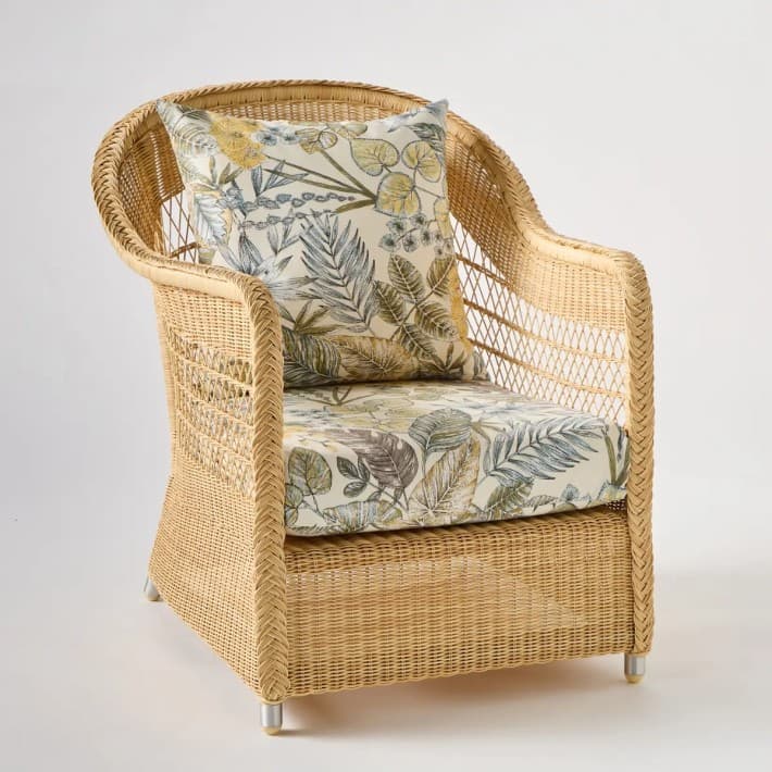 fauteuil en rotin synthétique naturel BIARRITZ - tissus au choix - T044 bouquet écru