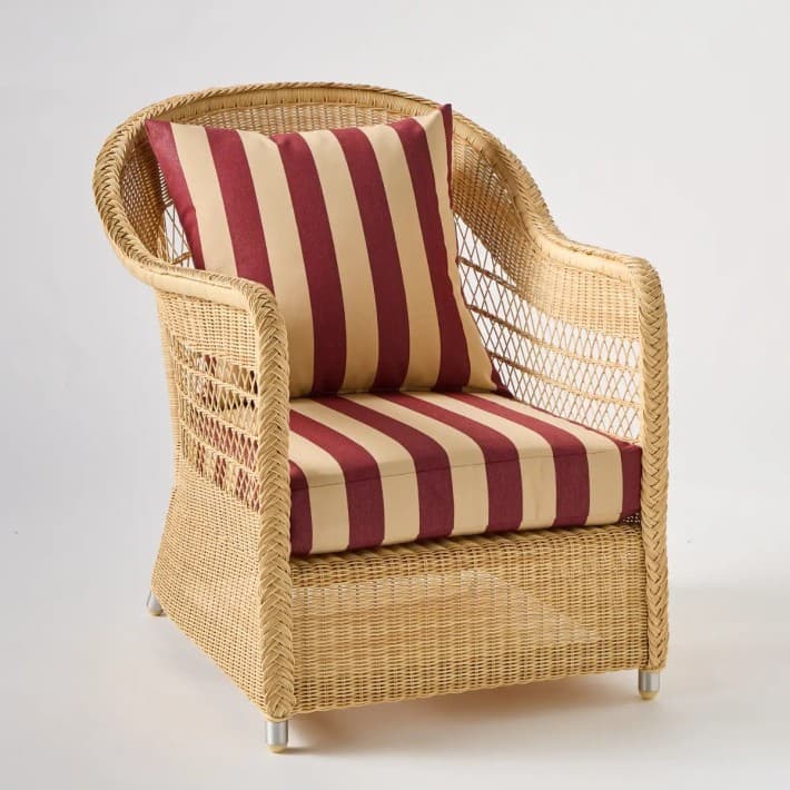 fauteuil en rotin synthétique naturel BIARRITZ - tissus au choix - T046 rayures bordeaux