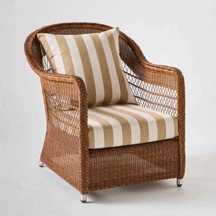 fauteuil en rotin synthétique BIARRITZ coloris châtaigne - T047 rayures beiges