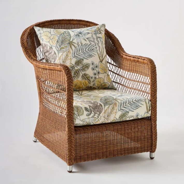fauteuil en rotin synthétique BIARRITZ coloris châtaigne - T044 bouquet écru