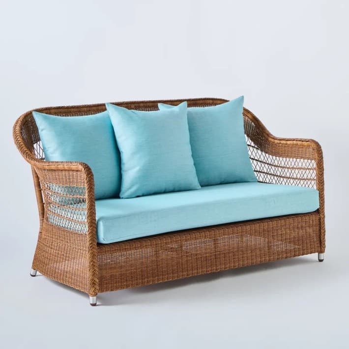 canapé 2 places en rotin synthétique BIARRITZ châtaigne - T040 aqua