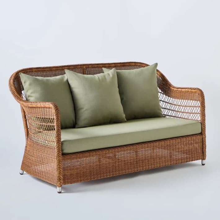canapé 2 places en rotin synthétique BIARRITZ châtaigne - T041 algue