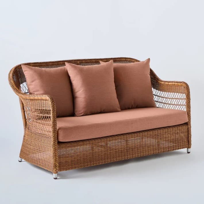 canapé 2 places en rotin synthétique BIARRITZ châtaigne - T043 terracotta