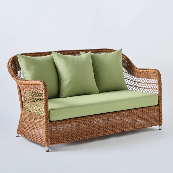canapé 2 places en rotin synthétique BIARRITZ châtaigne - T042 vert
