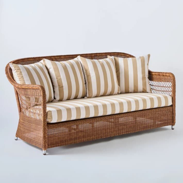 canapé 3 places en résine BIARRITZ châtaigne et tissus au choix - T047 rayures beiges