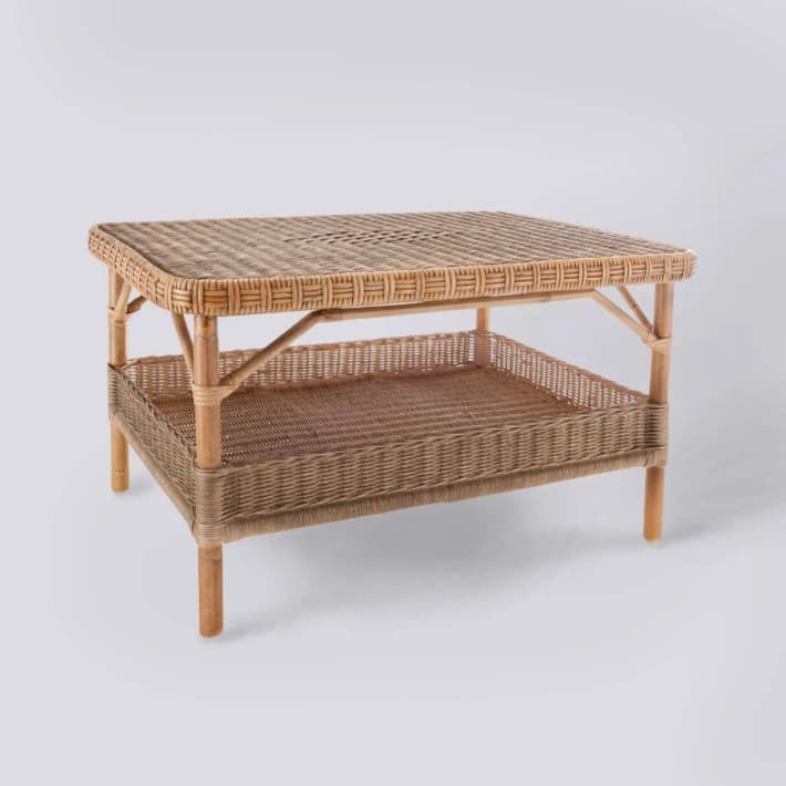 Table basse en rotin Nantucket rectangulaire - patiné vieilli