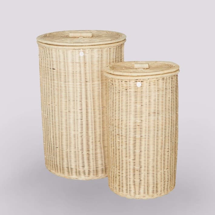 Paniers à linge ronds en rotin naturel - Grand modèle