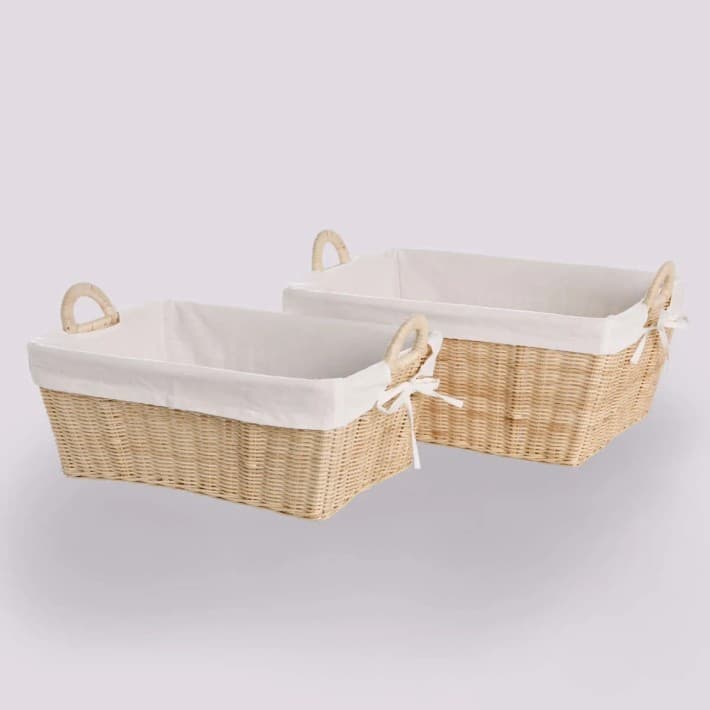 Manne à linge en rotin naturel - Set de 2 paniers rectangulaire - La série de 2