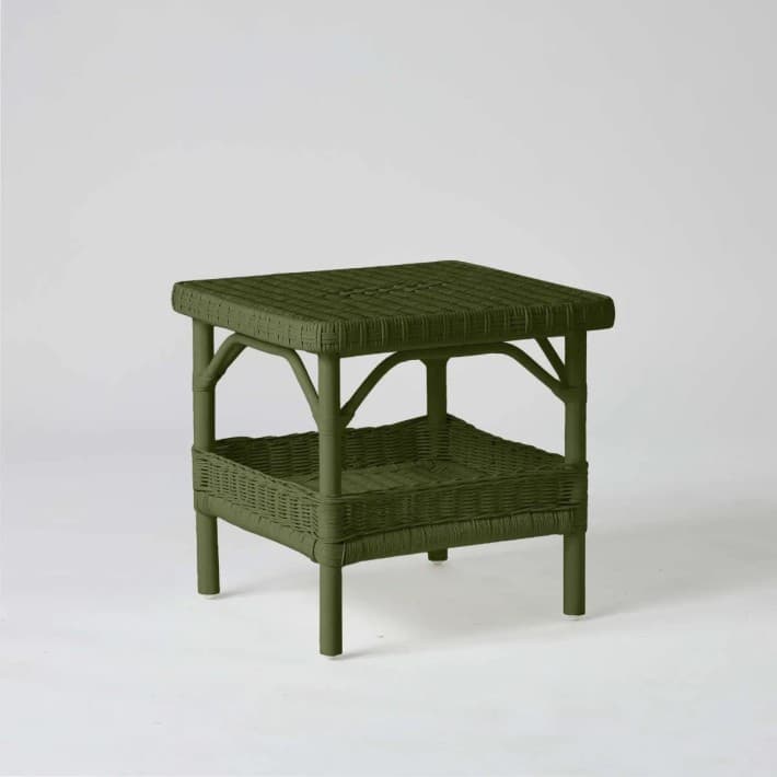 Table basse carrée en rotin laqué couleur Primavera - Vert bronze