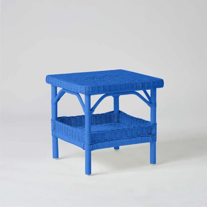 Table basse carrée en rotin laqué couleur Primavera - Bleu grec