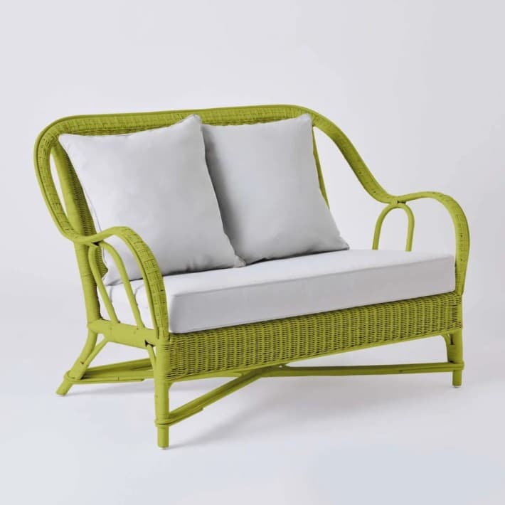 Canapé en rotin laqué couleur Primavera avec coussins - Vert gazon